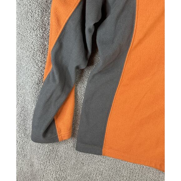 LL Bean Pullover Mens Medium Orange Gray Fleece Quarter Zip Colorblock Mock Neck - Picture 2 of 10